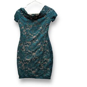 NWT IRIS BASIC Green Floral Lace Sheath Dress Women's Size S Knee-Length